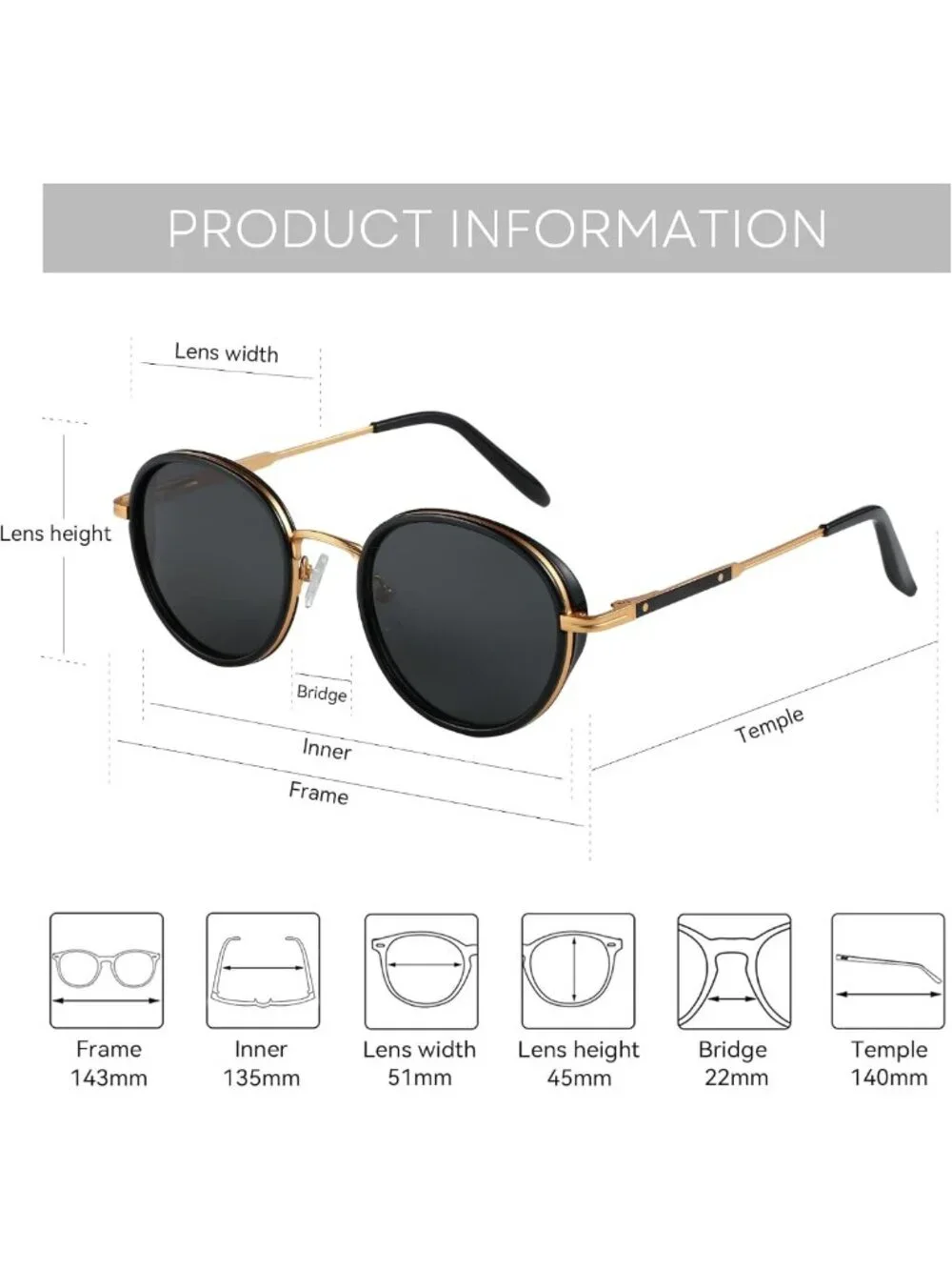 Retro Round Polarized Steampunk Sunglasses - Vintage Metal Frame UV400 Shades